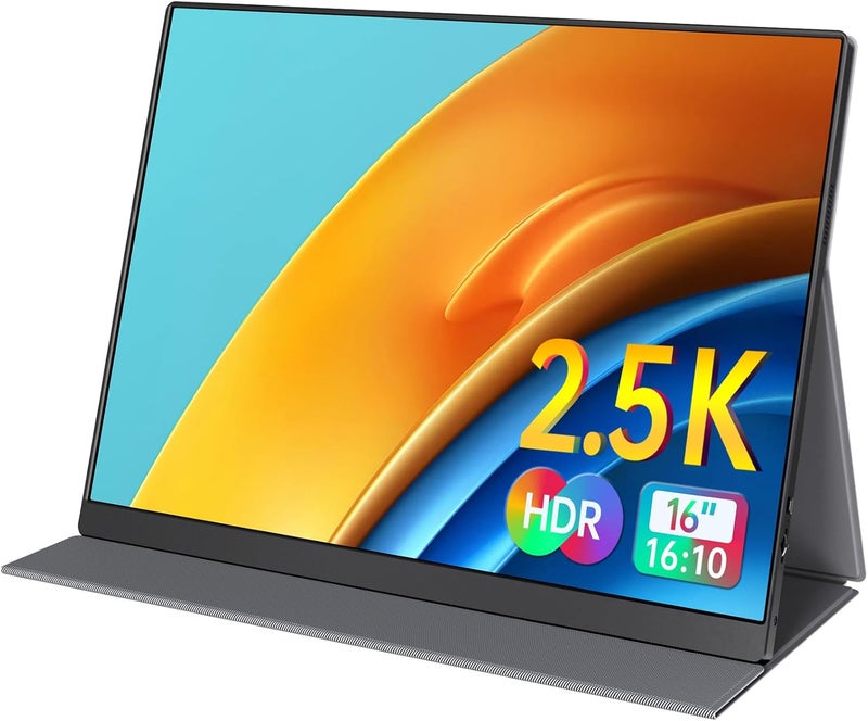 ForHelp 2.5k Portable Monitor 16inch 2560X1600 USB C Laptop Monitor HDMI Computer Display HDR IPS Gaming Screen w/Smart Cover & Dual Speakers for PC Mac Phone Xbox PS5 Switch Laptop - Image 1